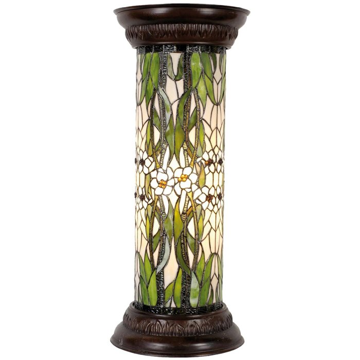 LumiLamp 5LL-5539 Colonna Tiffany Ø 31x78 cm Verde Fiori di vetro bianco Rotondo