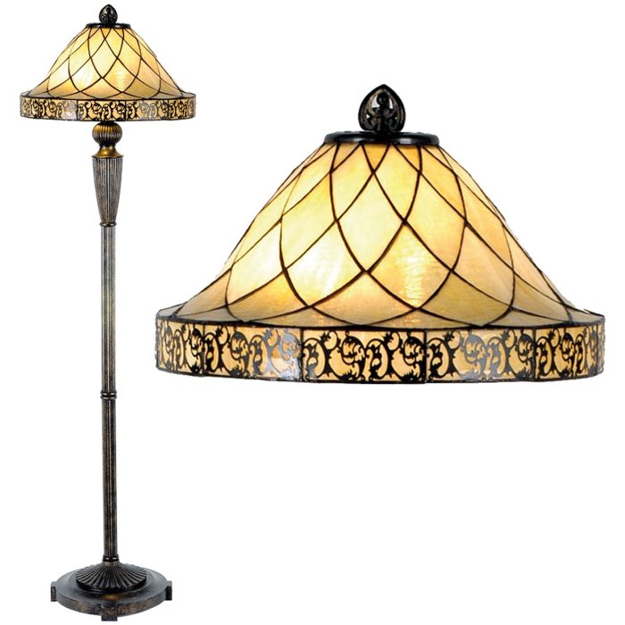 LumiLamp 5LL-5613 Lampada da terra Tiffany Ø 46x168 cm Lampada da terra triangolo in vetro beige