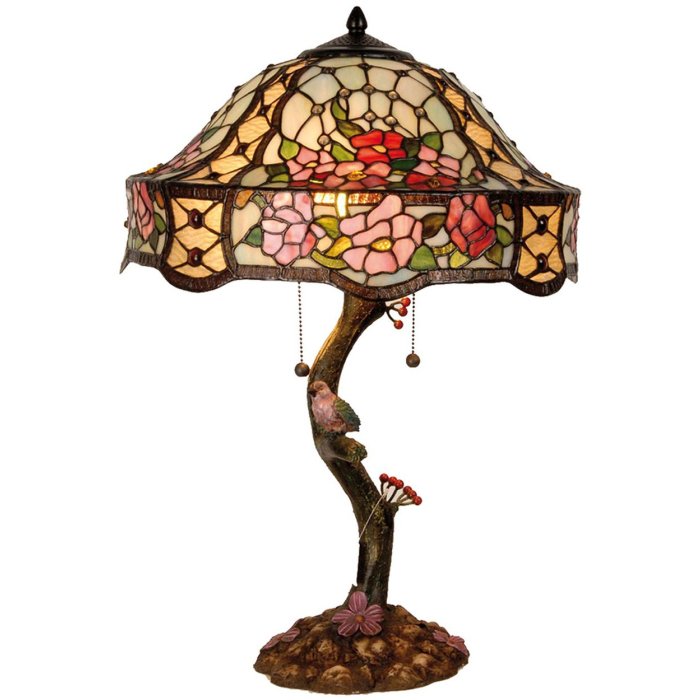 LumiLamp 5LL-5631 Lampada da tavolo Tiffany Ø 45x62 cm Fiori di vetro rosa verde
