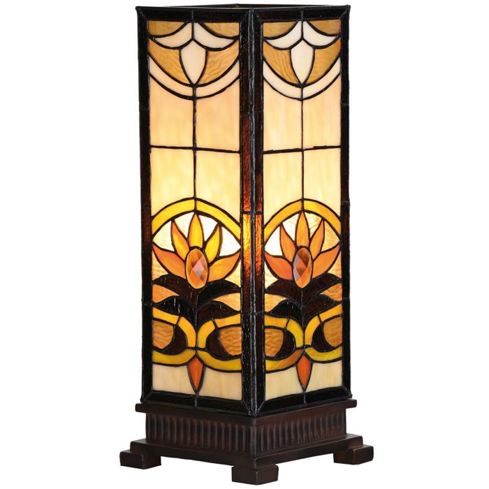 LumiLamp 5LL-5780 Lampada da tavolo Tiffany 18x18x45 cm Beige Brown Glass Square