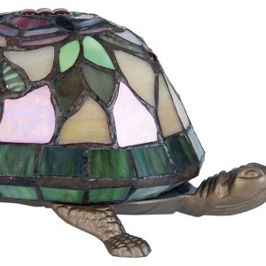 LumiLamp 5LL-5787 Lampada da tavolo Tiffany 15x22x13 cm Tartaruga di vetro marrone rossa