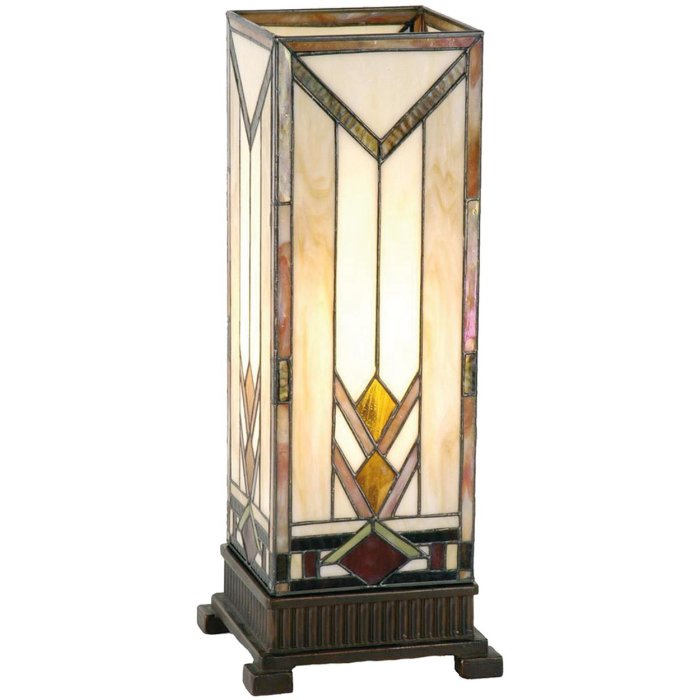 LumiLamp 5LL-9227 Lampada da tavolo Tiffany 18x18x45 cm Rettangolo in vetro giallo beige
