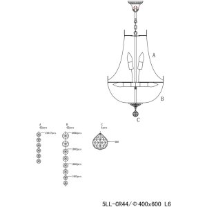 Lampadario in vetro-ferro Ø 40 cm - 5LL-CR44...