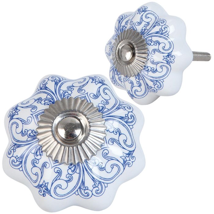 Clayre & Eef 63417 Pomello per porta Ø 4 cm in ceramica bianca e blu