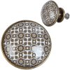Clayre & Eef 63423 Pomello per porta Ø 2 cm Marrone Bianco Ceramica Fiori Rotondo