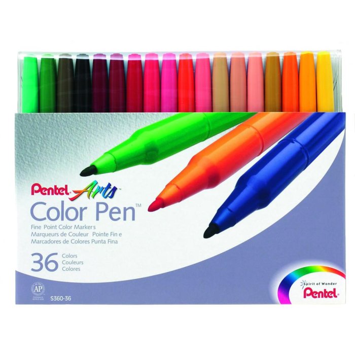 Set di 36 penne a punta colorata in fibra da 0,6 mm