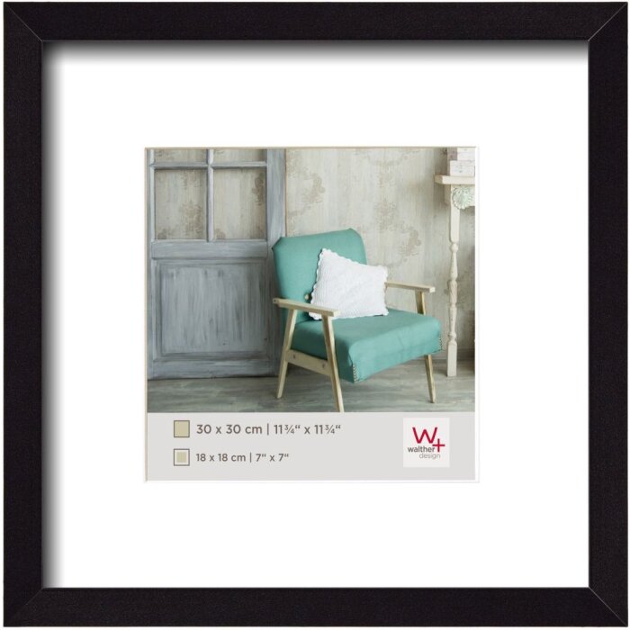 Telaio in legno Walther Stockholm nero 30x30 cm con Passepartout 18x18 cm