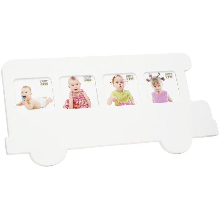 Cornice per bambini Bus in legno bianco 7,0 x8,0 cm