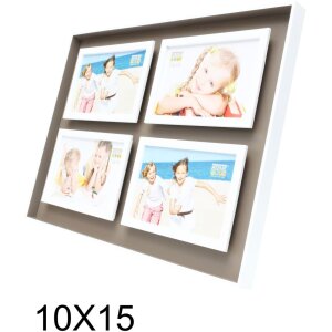 Cornice in legno bianco tortora 4 foto 10x15 cm