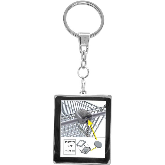 Portachiavi con moneta per carrello della spesa in metallo argentato 3,5 x4,5 cm S59NC