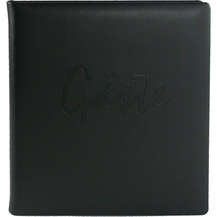 Libro doro Guestbook AKOLA in pelle nera bordo argento 22x26 cm 176 pagine bianche