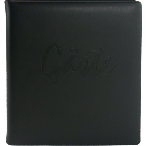 Libro doro Guestbook AKOLA in pelle nera bordo argento...