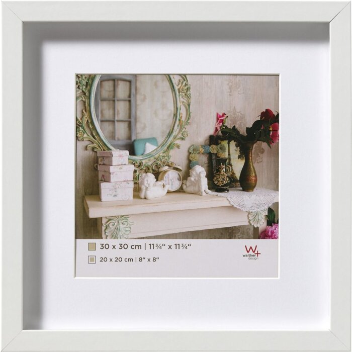 Walther 3D Cornice in legno Stoccolma bianco 30x30 cm con Passepartout 18x18 cm