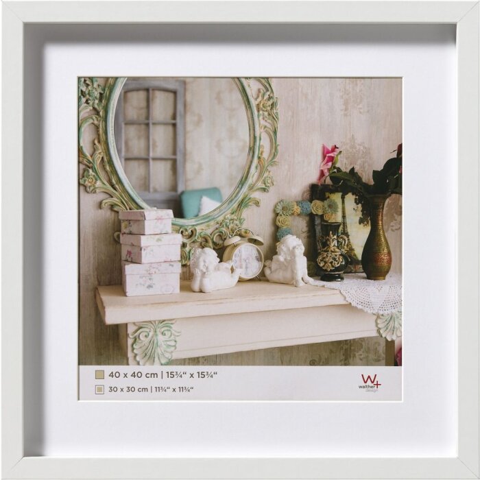 Walther 3d Cornice di legno Stockholm bianco 40x40 cm con Passepartout 30x30 cm