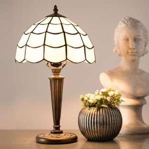 Lampada da tavolo Tiffany Clayre & Eef 5LL-5936 - Ø 25x43 cm - E27-max 1x40W bianco