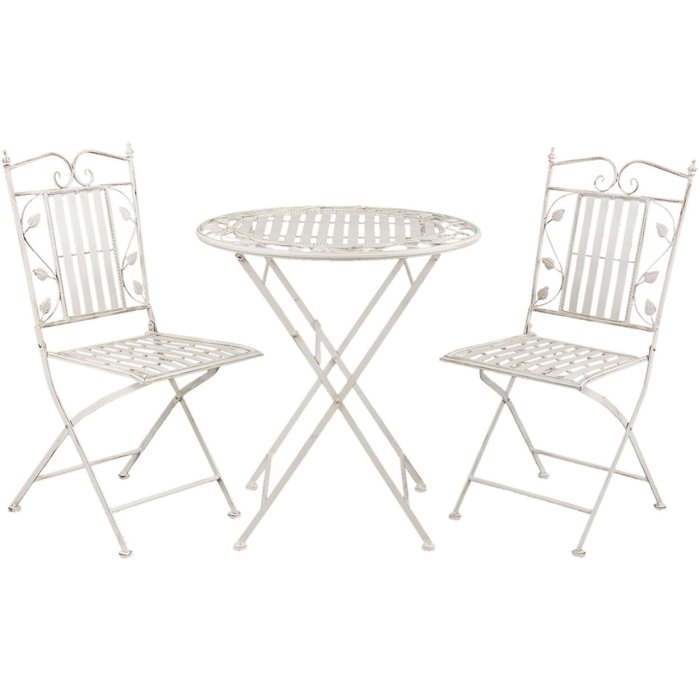 Tavolo con 2 sedie Clayre & Eef 5Y0385 - Ø 70x77 cm - 40x52x93 cm (2) bianco anticato