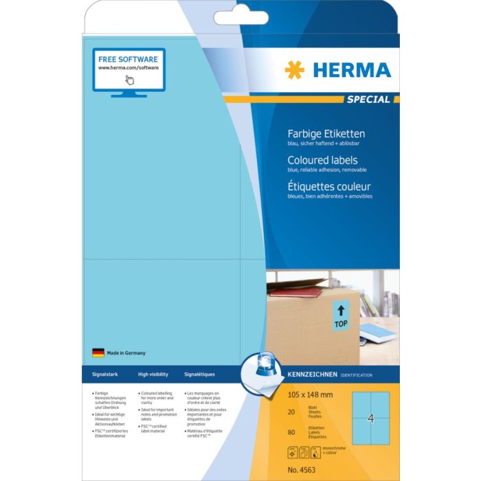 Etichette colorate Herma SPECIAL A4, 105 x 148 mm, blu, rimovibili