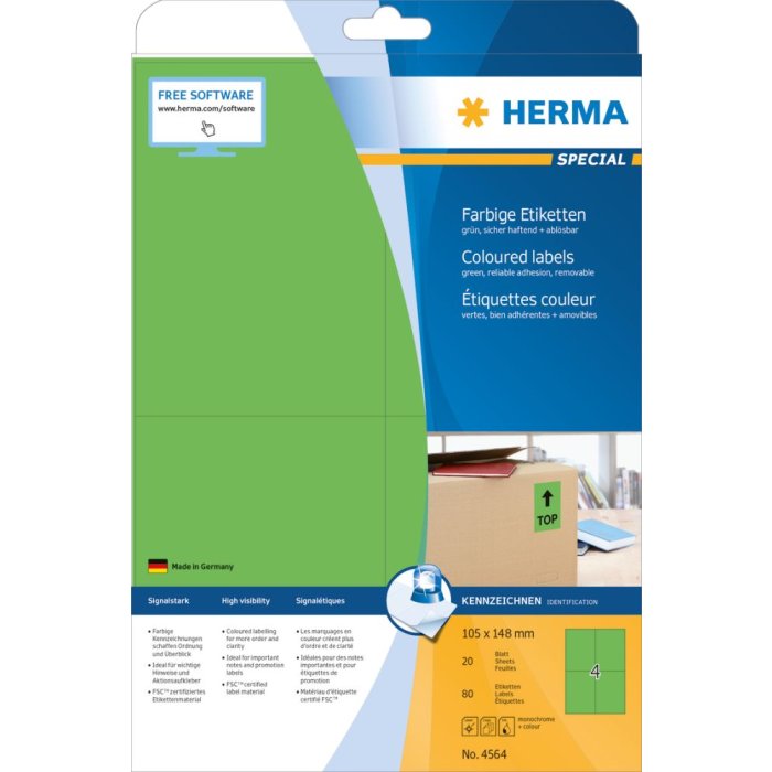 Etichette colorate Herma SPECIAL A4, 105 x 148 mm, verdi, rimovibili