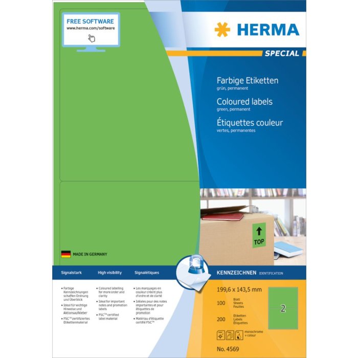 Etichette colorate Herma SPECIAL A4, 199,6 x 143,5 mm, verde, adesivo permanente