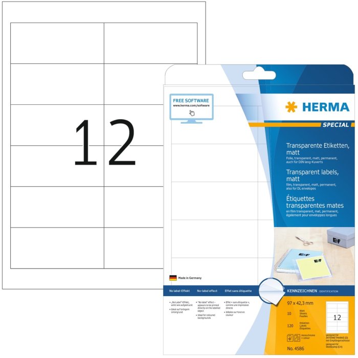 Herma SPECIAL Etichette in film trasparente, opaco, A4, 97 x 42,3 mm, resistente alle intemperie, adesivo permanente