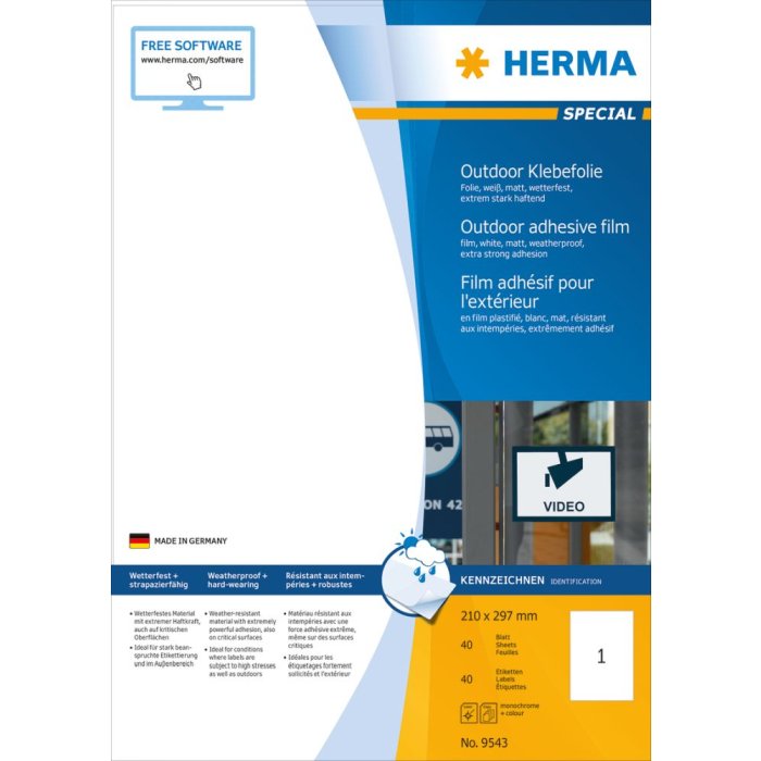 Herma SPECIAL etichette in film per esterni resistenti alle intemperie A4, 210 x 297 mm, bianco, adesione estremamente forte, estensibile
