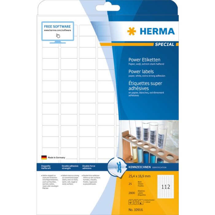 Etichette Herma SPECIAL Power A4, 25,4 x 16,9 mm, bianche, adesivo estremamente forte, in carta