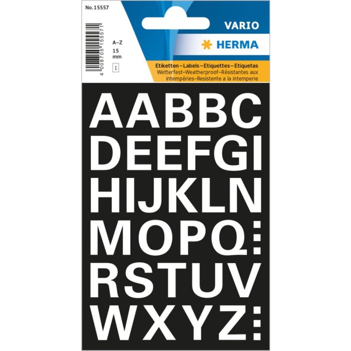 Herma Lettere 15 mm a-z bianco, foglio resistente alle intemperie