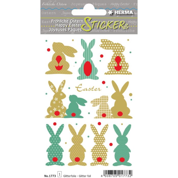 Herma adesivo magico Buona Pasqua coniglietti doro, lamina scintillante