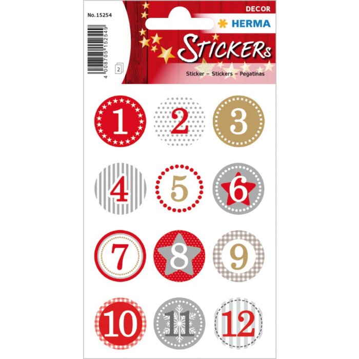 Adesivi Herma DECOR Calendario dellAvvento 1-24, rosso Ø 2 cm