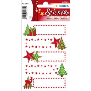 Herma DECOR adesivi regalo stelle + abete, glitterati