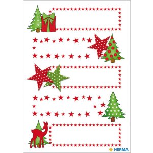 Herma DECOR adesivi regalo stelle + abete, glitterati