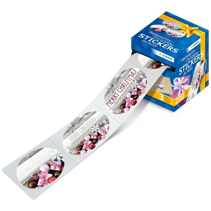 Adesivi natalizi Herma, decorazione natalizia, 200 adesivi in rotolo