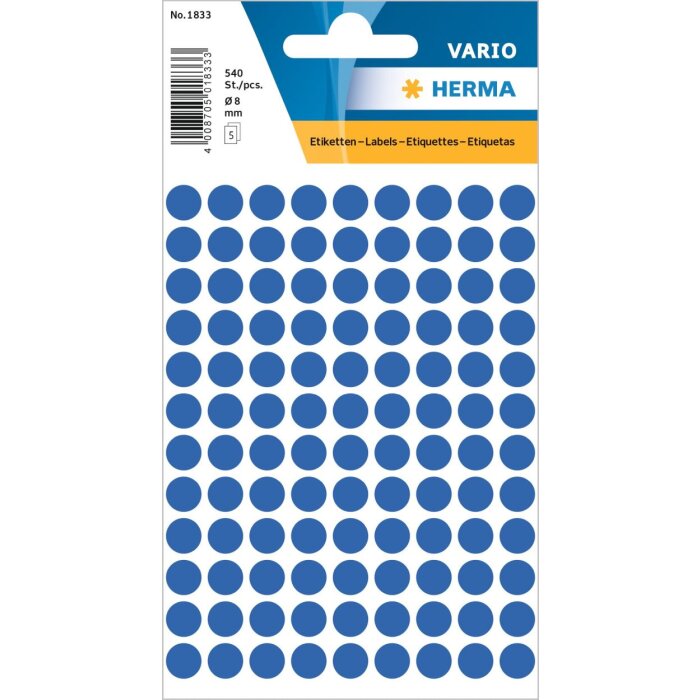 Etichette multiuso blu ø 8 mm carta rotonda opaca 540 pz.