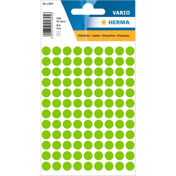 Etichette multiuso verdi Ø 8 mm carta rotonda opaca 540 pz.