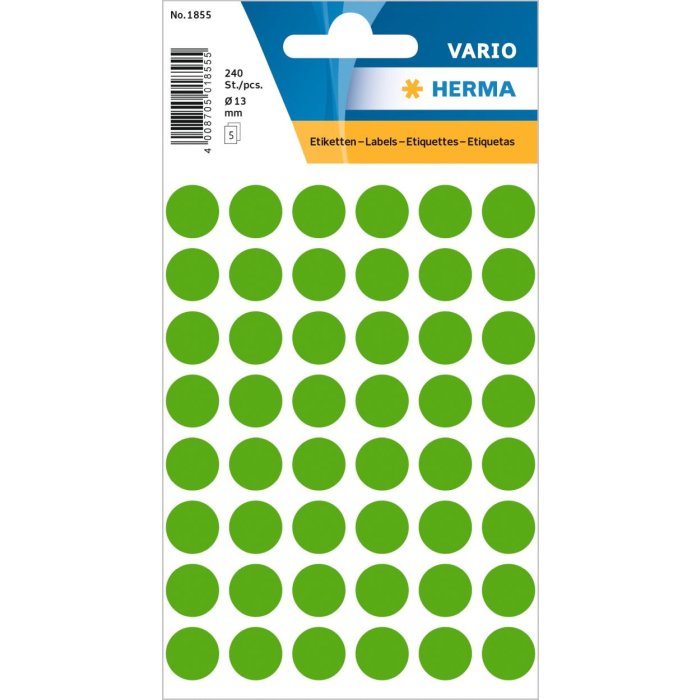 Etichette multiuso verdi Ø 12 mm carta rotonda opaca 240 pz.