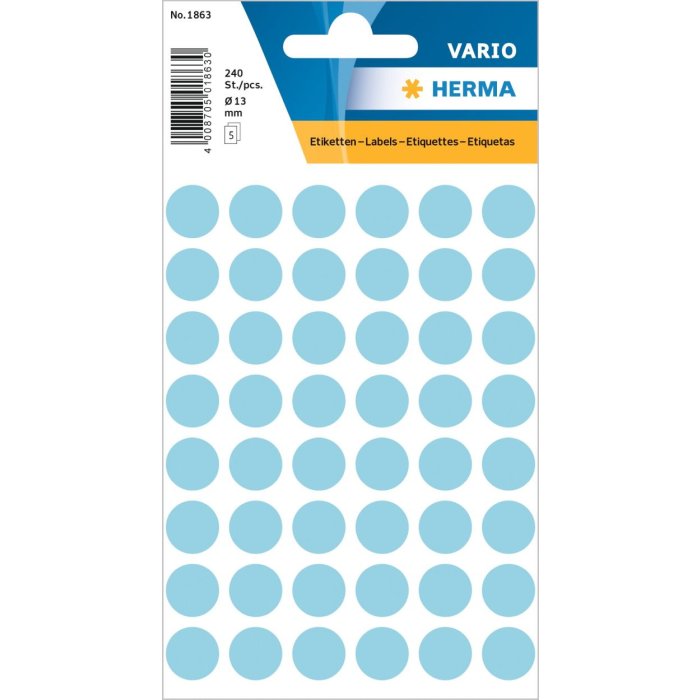 Etichette multiuso blu Ø 12 mm carta rotonda opaca 240 pz.