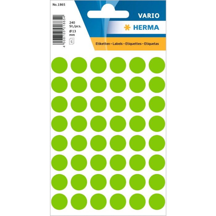 Etichette multiuso verdi Ø 12 mm carta rotonda opaca 240 pz.