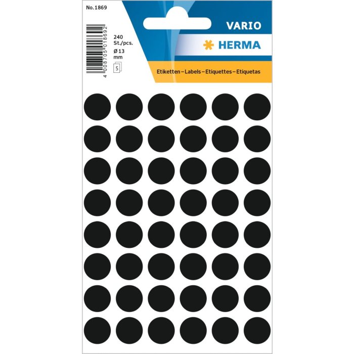 Etichette multiuso nere Ø 12 mm carta rotonda opaca 240 pz.
