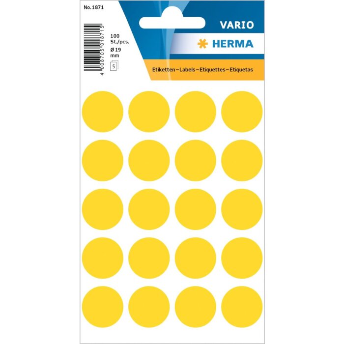Etichette di marcatura a punti di colore giallo 19 mm