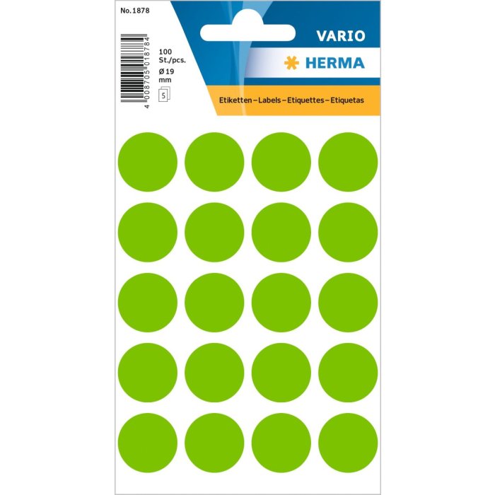 Etichette multiuso verdi Ø 19 mm carta rotonda opaca 100 pz.