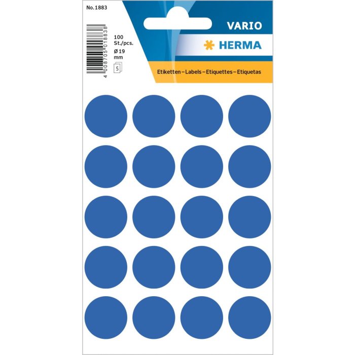 Etichette multiuso blu Ø 19 mm carta rotonda opaca 100 pz.