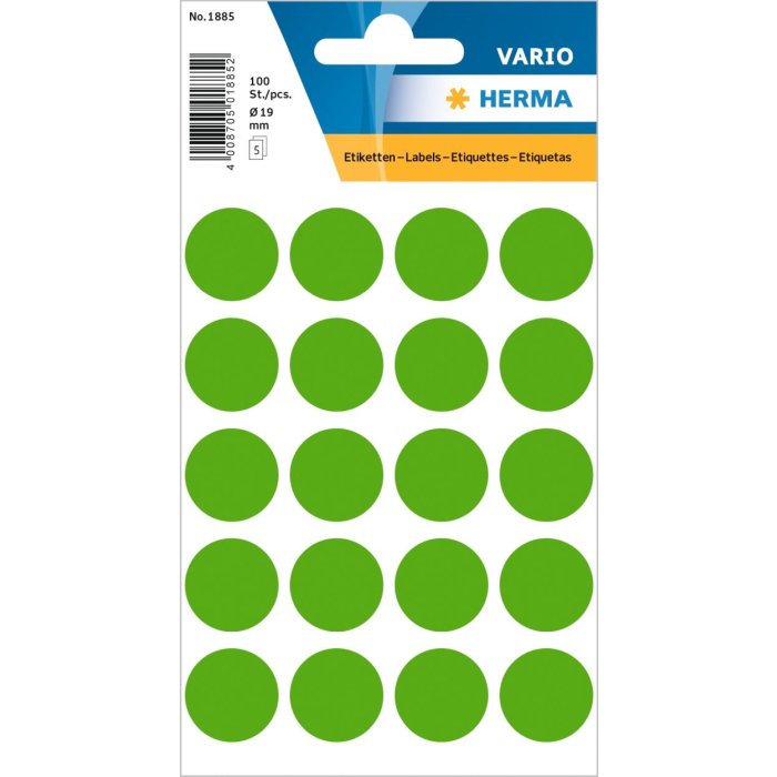 Etichette multiuso verdi Ø 19 mm carta rotonda opaca 100 pz.