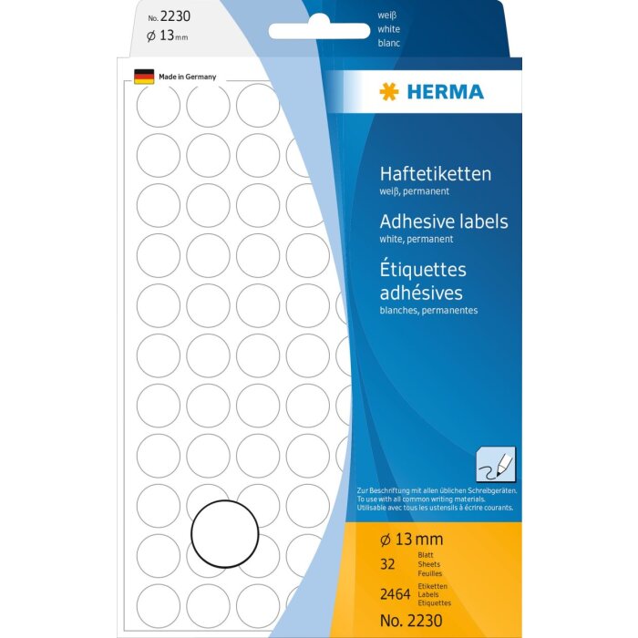 Etichette multiuso bianche Ø 13 mm carta rotonda opaca 2464 pz.