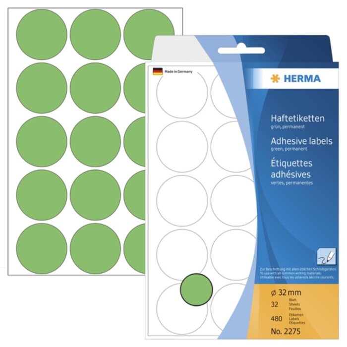 Etichette multiuso verdi Ø 32 mm carta rotonda opaca 480 pz.