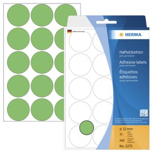 Etichette multiuso verdi Ø 32 mm carta rotonda...