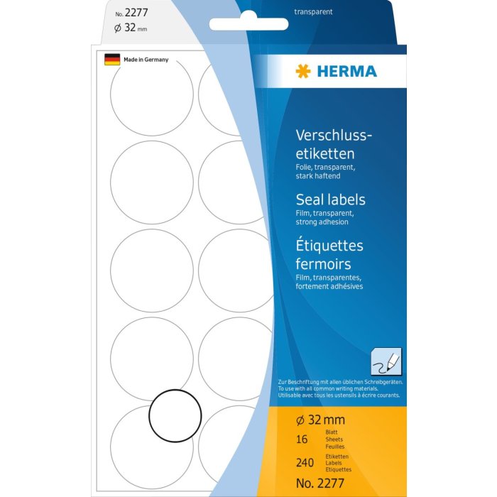 Etichette di chiusura trasparenti Ø 32 mm rotonde fogli adesivi estremamente resistenti opachi 240 pz.