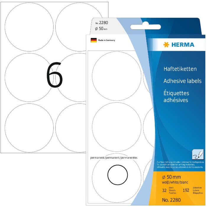 Etichette multiuso bianche ø 50 mm carta rotonda opaca 192 pz.