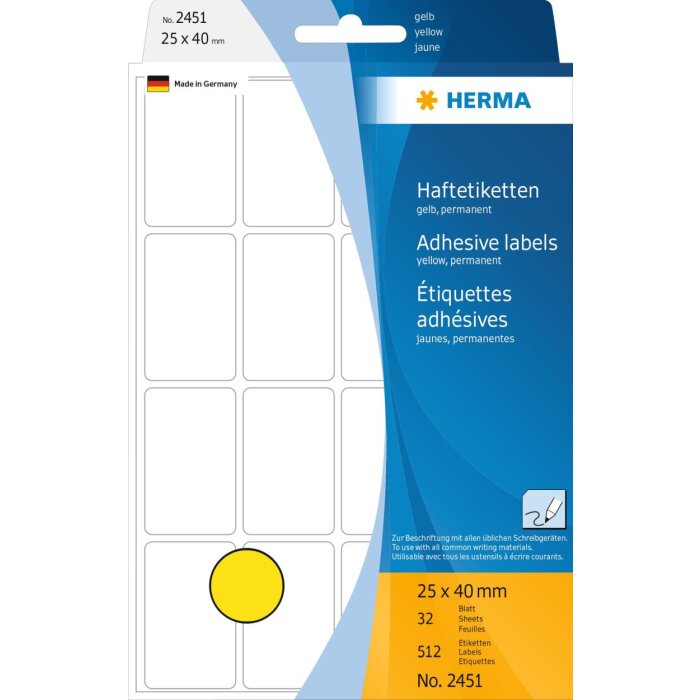 Etichette multiuso giallo 25x40 mm carta opaca 512 pz.