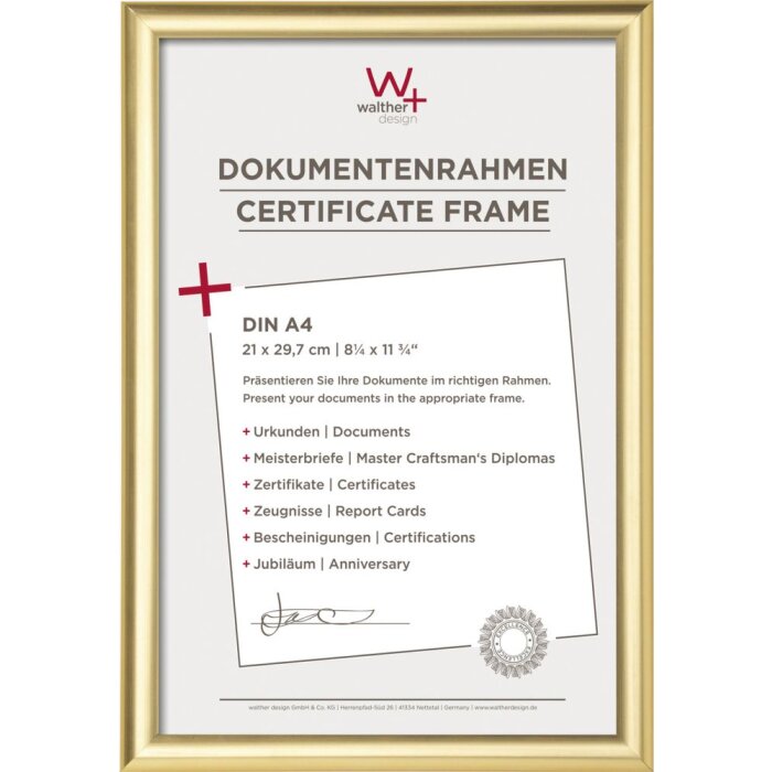 Walther Certificato Cornice Trendstyle 21x29,7 cm oro DIN A4