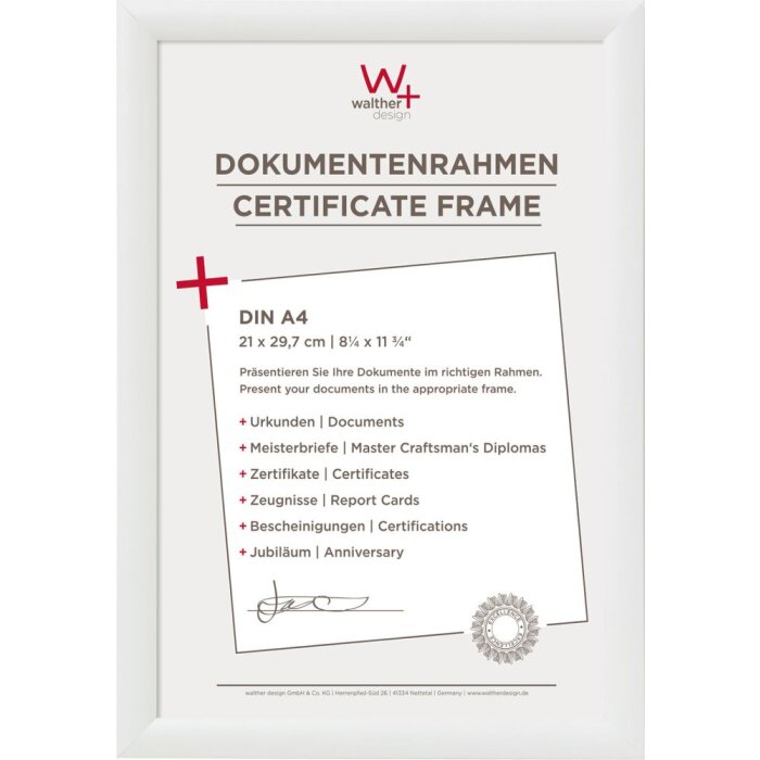 Walther Cornice in plastica Trendstyle 21x29,7 cm A4 bianco Cornice per documenti